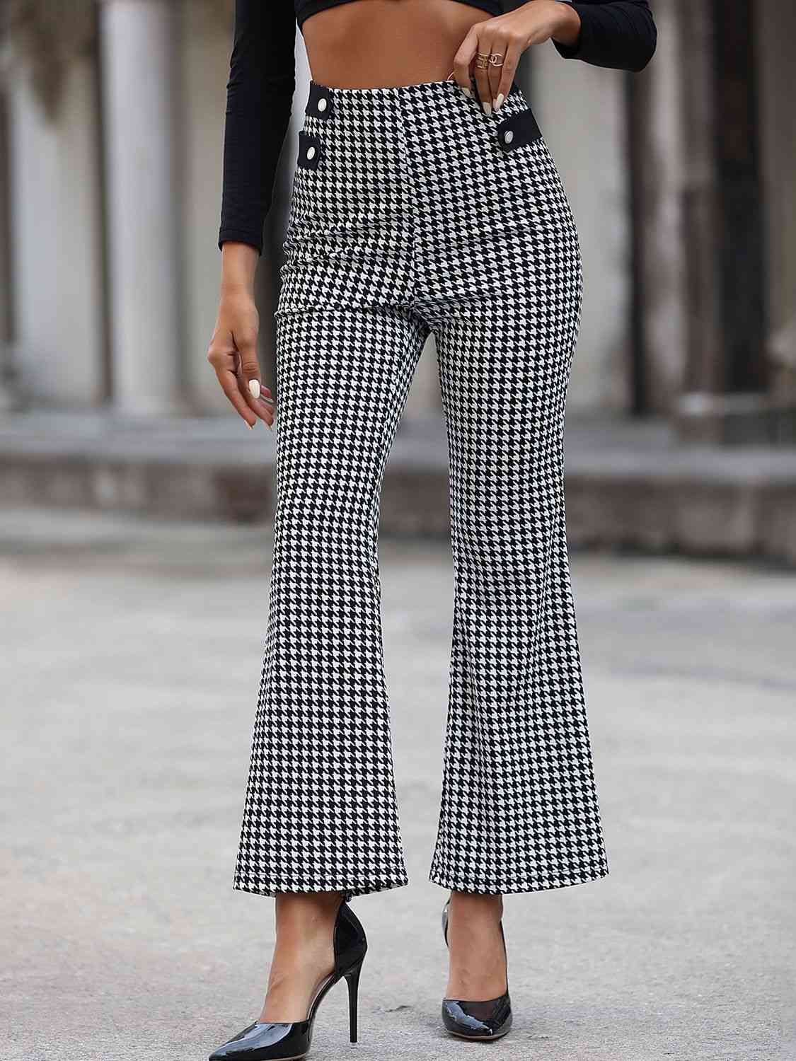 Houndstooth High Waist Flare Pants Bazaarbey