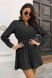  Smocked Waist Long Sleeve Mini Dress -BazaarBey - www.shopbazaarbey.com