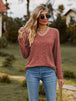 Ribbed V-Neck Long Sleeve Tee Trendsi