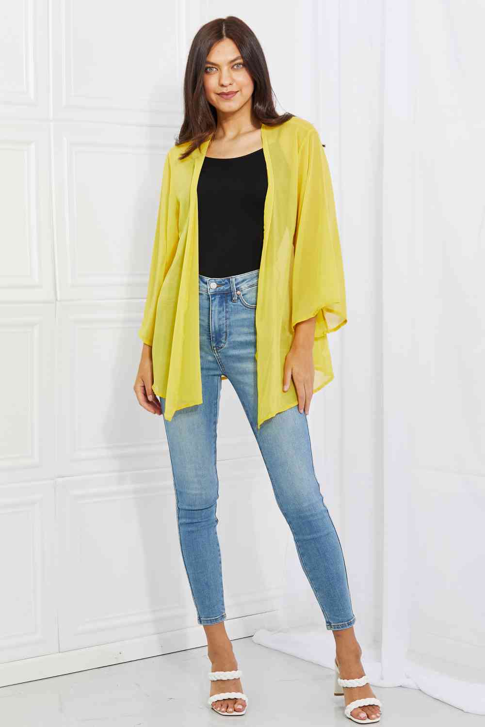 dy Just Breathe  Chiffon Kimono in Yellow Bazaarbey