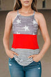 Star and Stripe Color Block Curved Hem Tank Bazaarbey