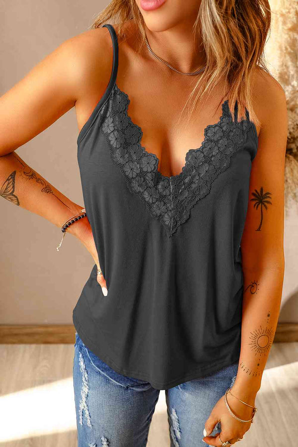 Full Size Lace Trim V-Neck Cami Top Bazaarbey