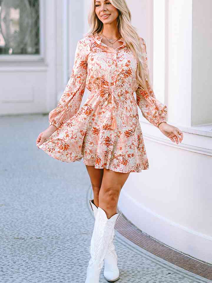 Printed Button-Up Long Sleeve Dress -BazaarBey - www.shopbazaarbey.com