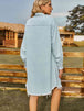 Button Up Collared Neck Raw Hem Denim Dress Trendsi