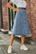 Button Front A-Line Denim Skirt Bazaarbey