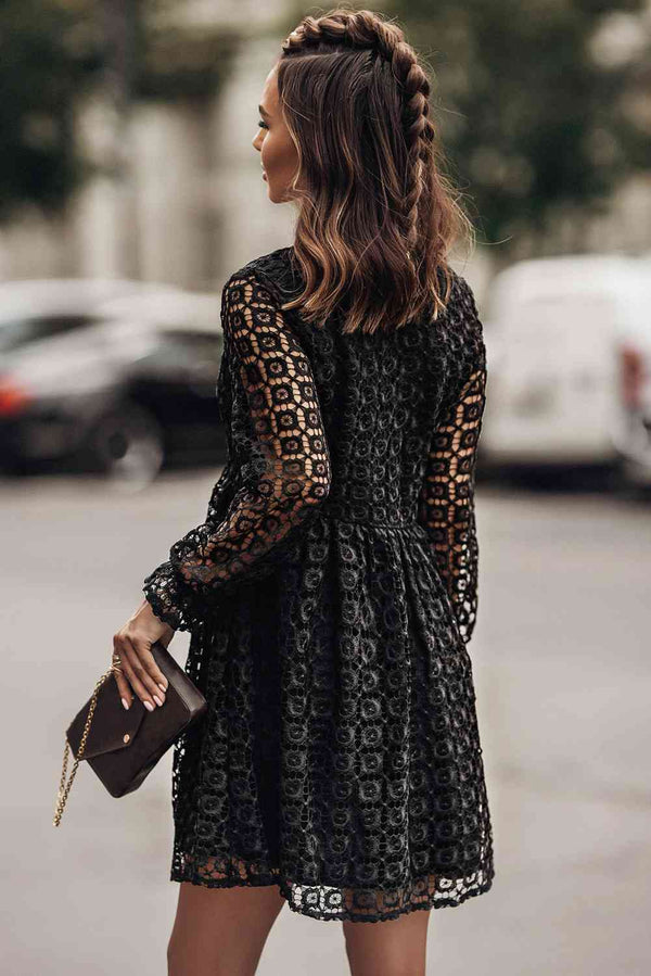 Buttoned Empire Waist Lace Dress Bazaarbey