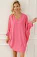 V-Neck Batwing Sleeve Mini Dress -BazaarBey - www.shopbazaarbey.com