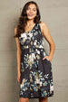  Printed Scoop Neck Sleeveless Buttoned Magic Dress with Pockets Bazaarbey