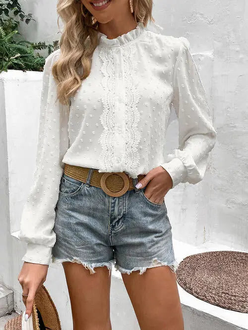   Lace Trim Long Sleeve Shirt Bazaarbey