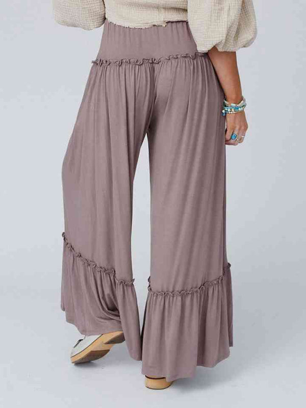 Wide Leg Ruffle Trim Pants Bazaarbey