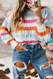  Striped Round Neck Long Sleeve Knit Top Trendsi