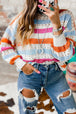  Striped Round Neck Long Sleeve Knit Top Trendsi