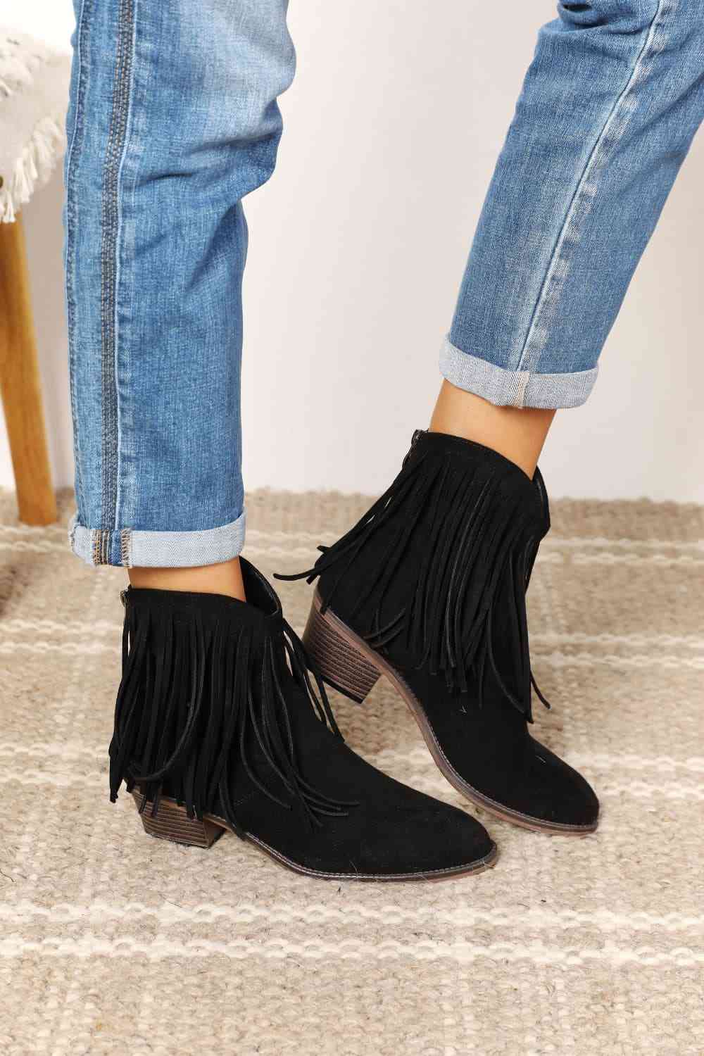  Women's Fringe Cowboy Western Ankle Boots Trendsi