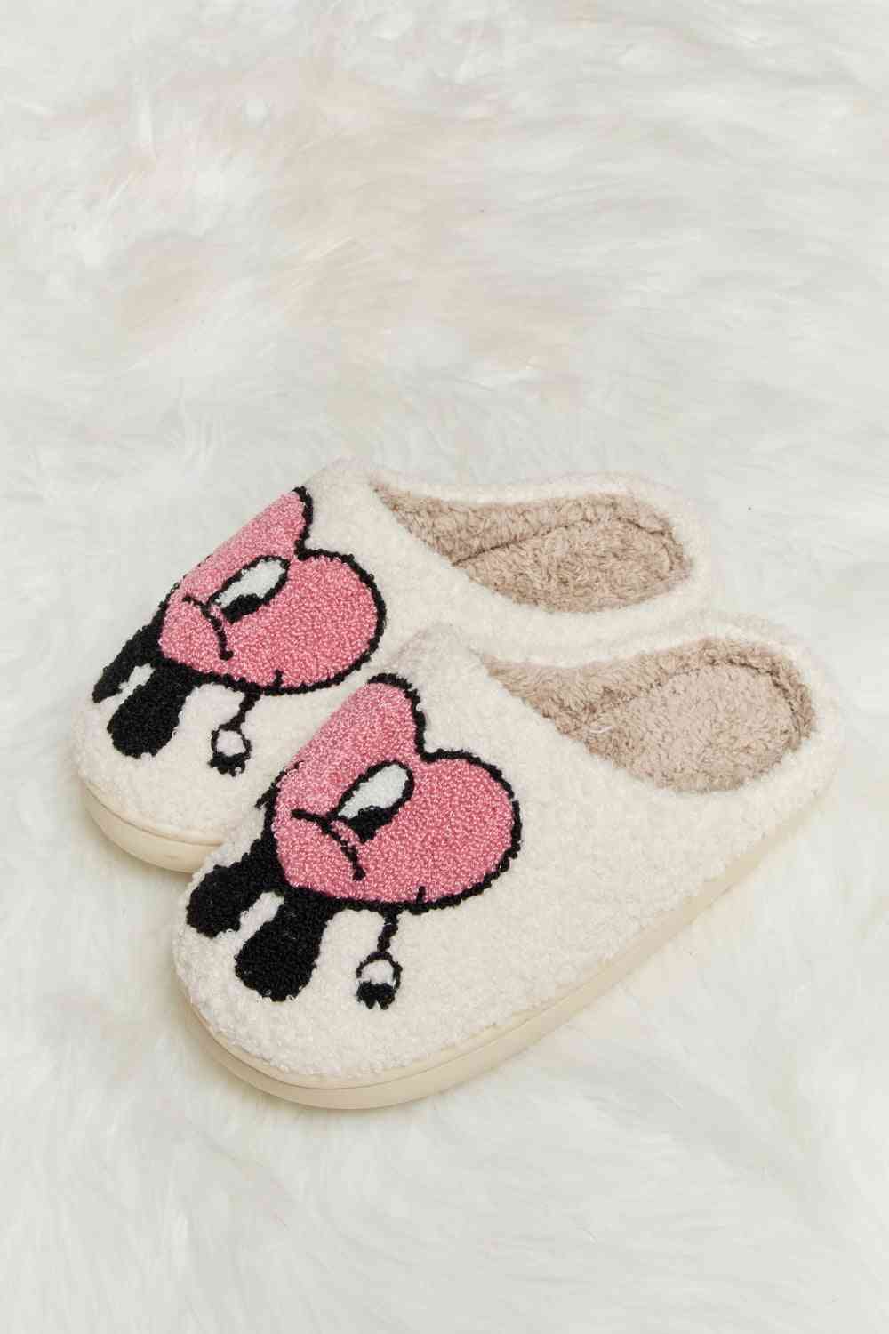 dy Love Heart Print Plush Slippers Trendsi