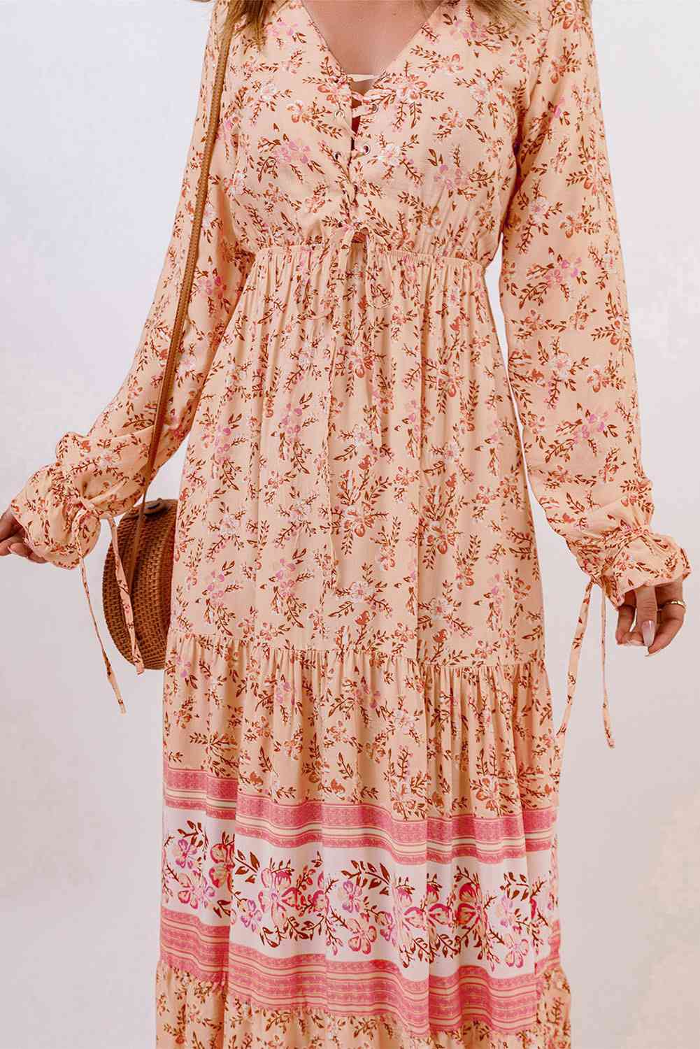 Bohemian Lace-Up Long Sleeve Maxi Dress -BazaarBey - www.shopbazaarbey.com