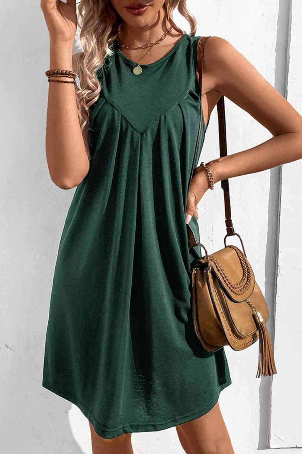 Round Neck Sleeveless Mini Dress -BazaarBey - www.shopbazaarbey.com