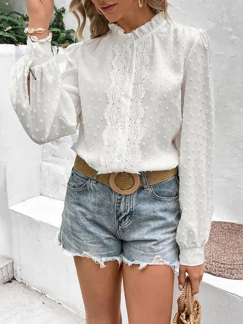   Lace Trim Long Sleeve Shirt Bazaarbey