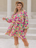 Plus Size Printed V-Neck Balloon Sleeve Mini Dress Bazaarbey