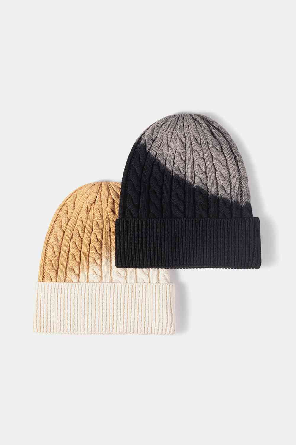 Contrast Tie-Dye Cable-Knit Cuffed Beanie Trendsi