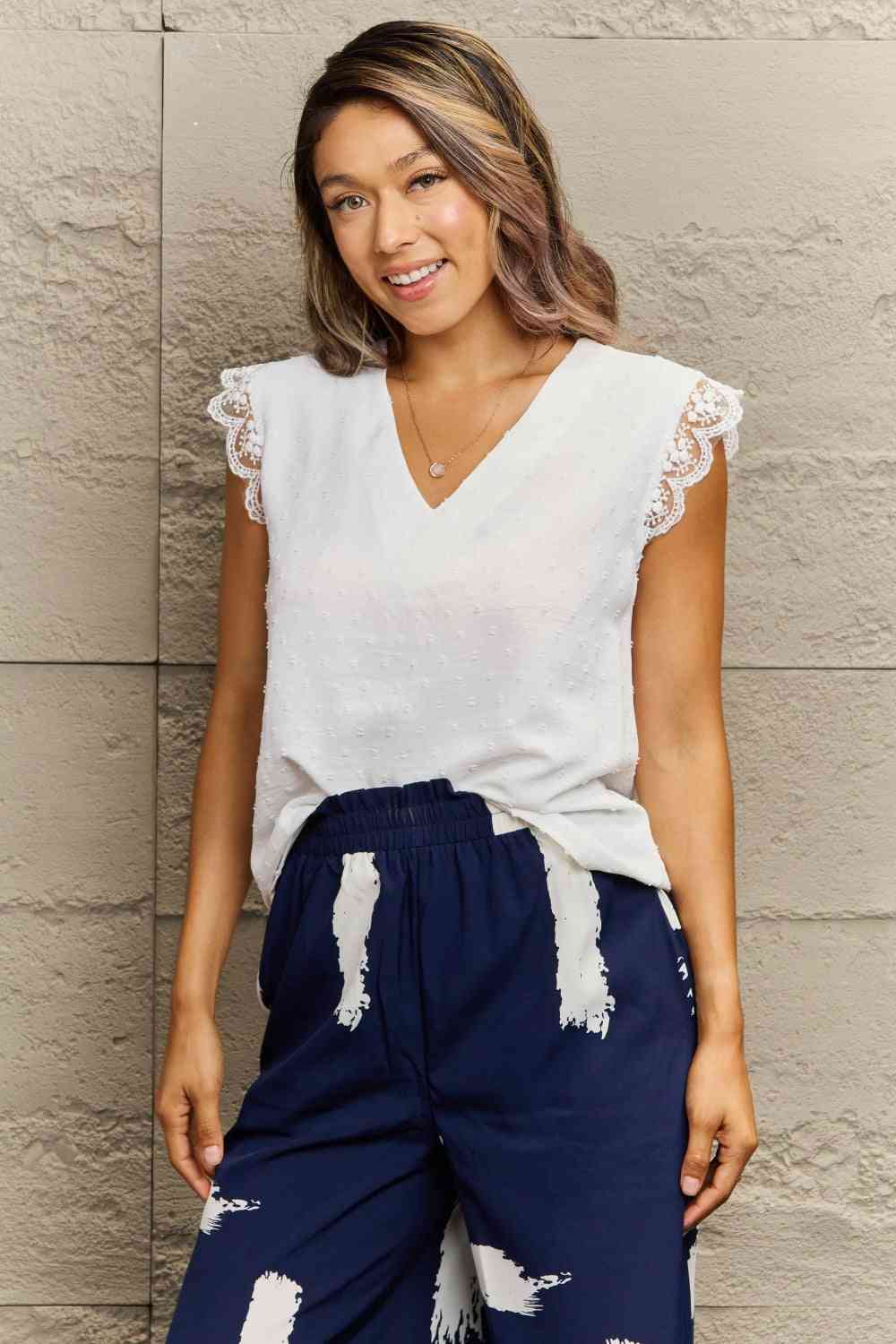 V-Neck Lace Trim Tank Top Bazaarbey