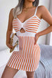 Striped Cutout Spaghetti Strap Knit Dress Bazaarbey