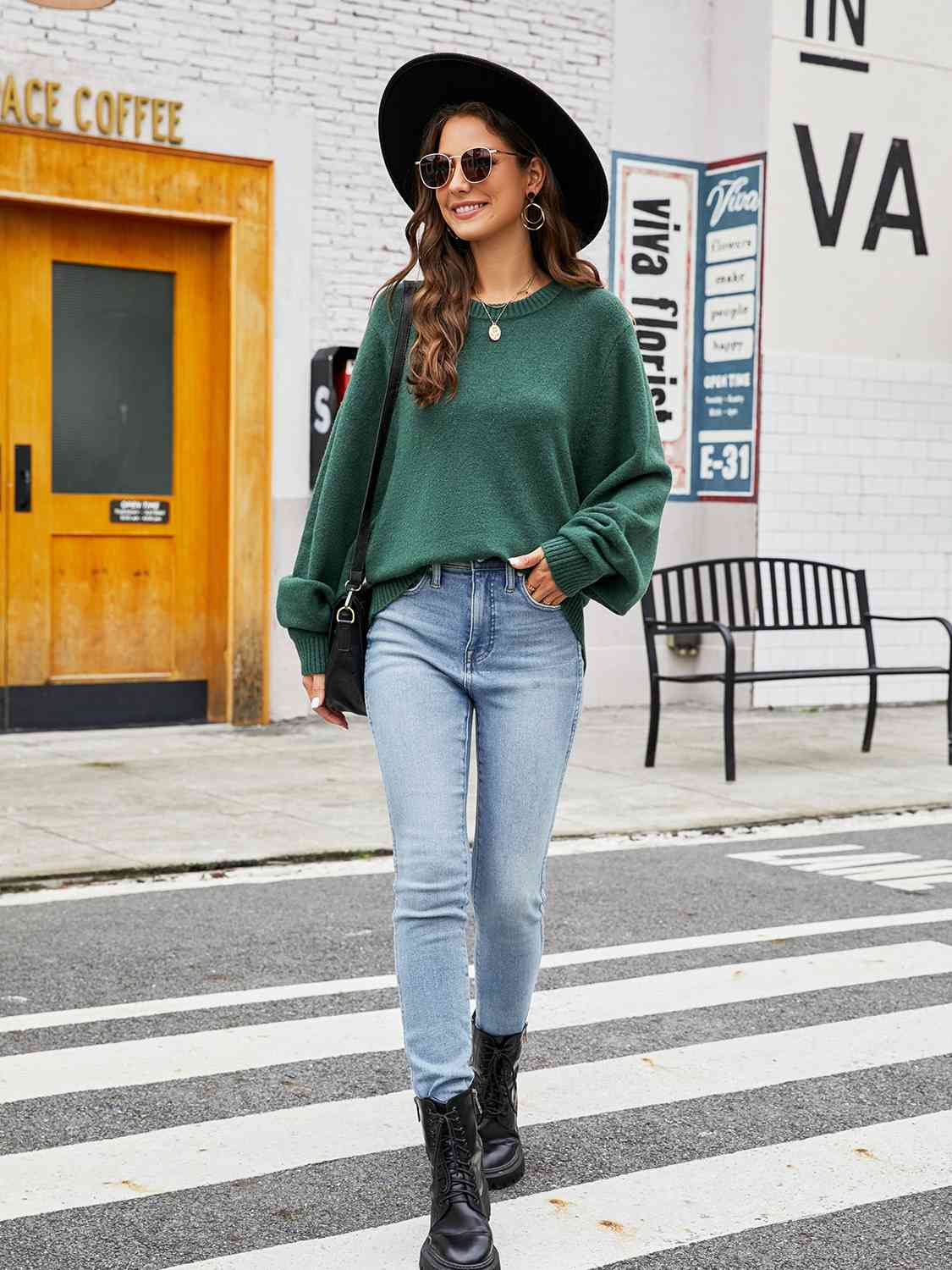 Round Neck Ribbed Trim Sweater Bazaarbey