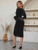 V-Neck Long Sleeve Tulip Hem Dress -BazaarBey - www.shopbazaarbey.com