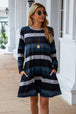 Striped Round Neck Long Sleeve Dress Bazaarbey