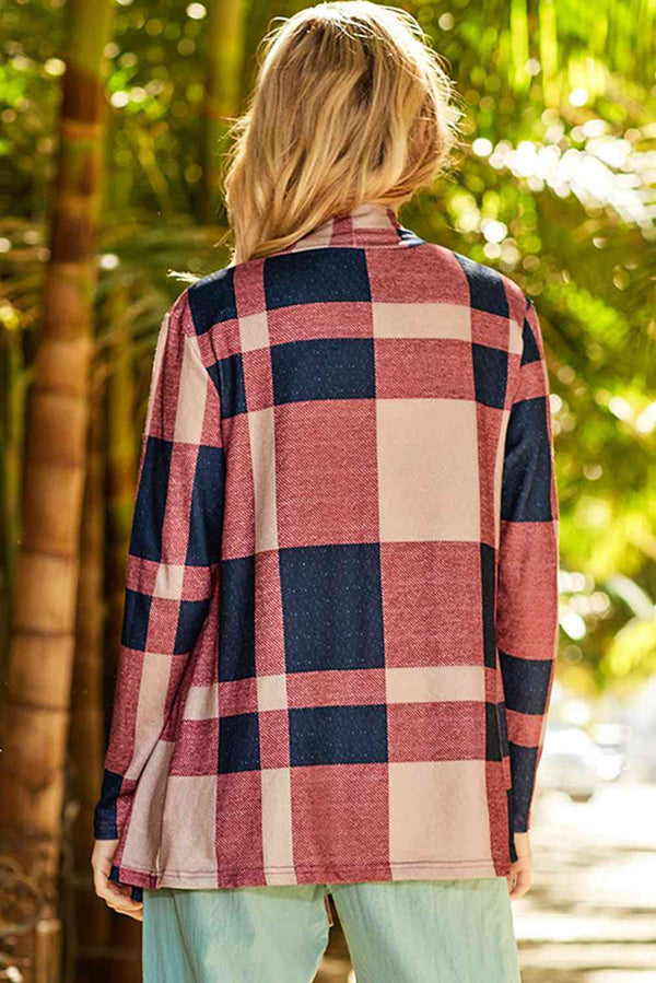 Plaid Open Front Cardigan Trendsi