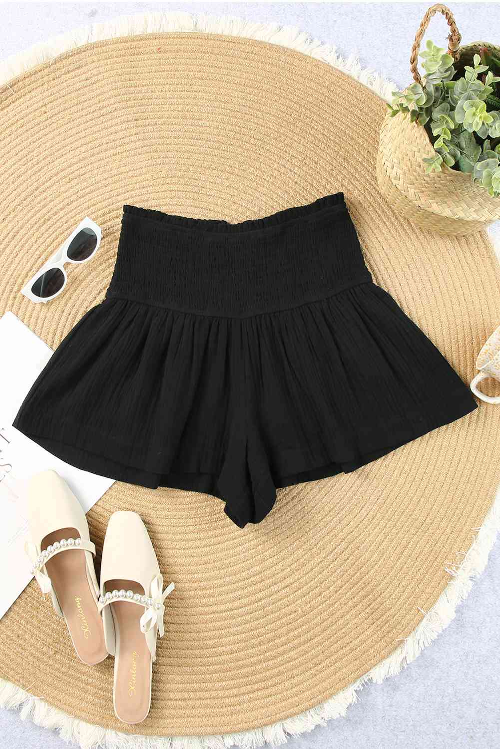 Smocked Waist Culotte Shorts Trendsi