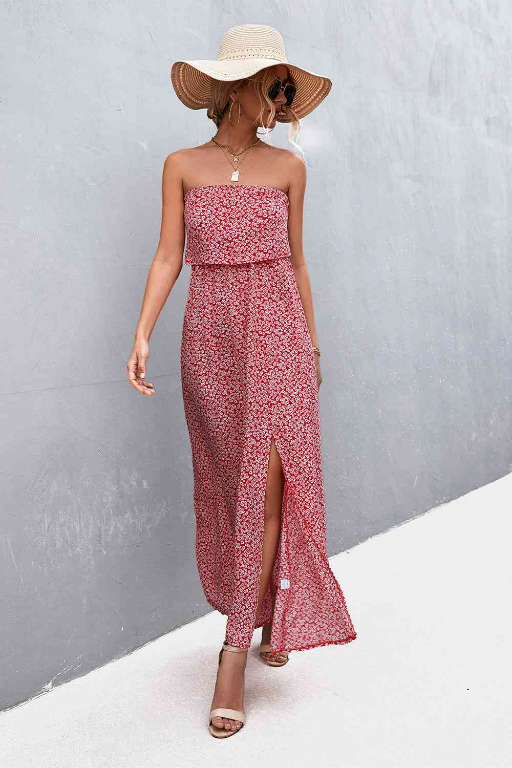 Strapless Split Maxi Dress Bazaarbey