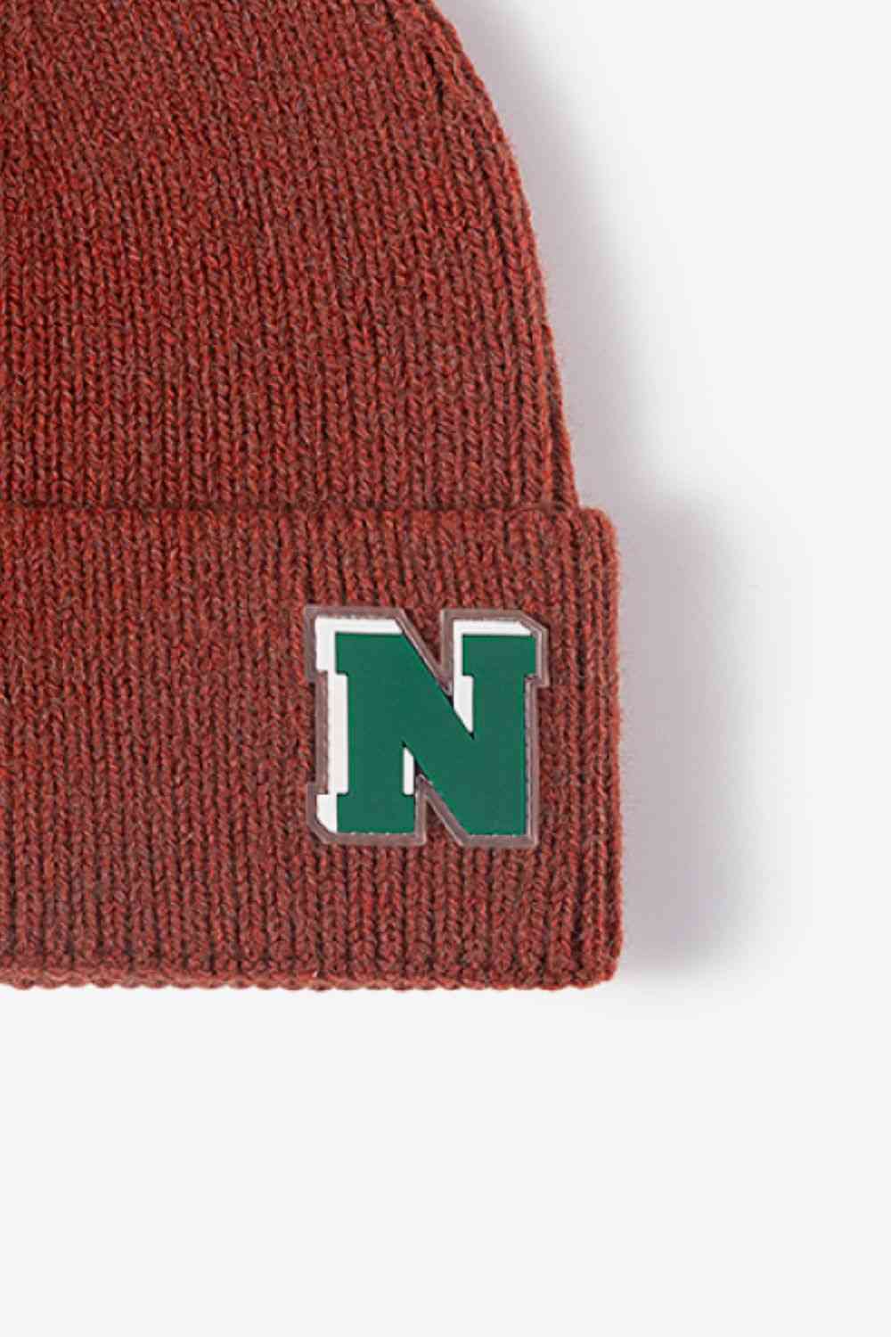 Letter N Patch Cuffed Knit Beanie Trendsi