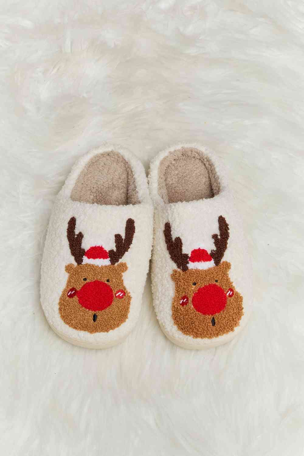 dy Rudolph Print Plush Slide Slippers Trendsi