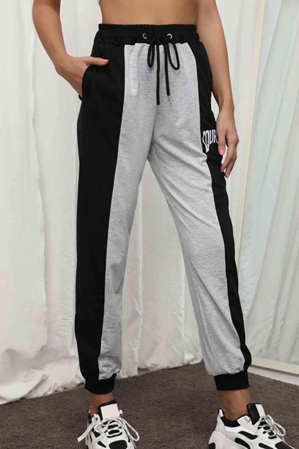 COURAGE Graphic Color Block Drawstring Joggers Bazaarbey