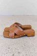  Step Into Summer Criss Cross Wooden Clog Mule in Brown Trendsi