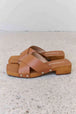  Step Into Summer Criss Cross Wooden Clog Mule in Brown Trendsi