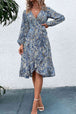 Printed Tie-Waist Balloon Sleeve Plunge Dress -BazaarBey - www.shopbazaarbey.com