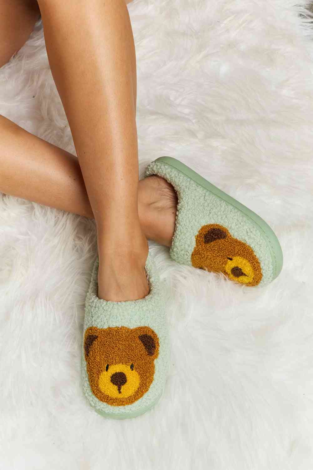 dy Teddy Bear Print Plush Slide Slippers Trendsi