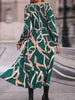 Printed Smocked V-Neck Three-Quarter Sleeve Midi Dress -BazaarBey - www.shopbazaarbey.com