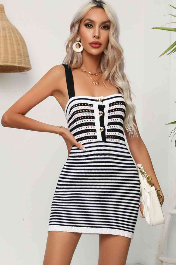 Striped Straight Neck Bodycon Dress Bazaarbey