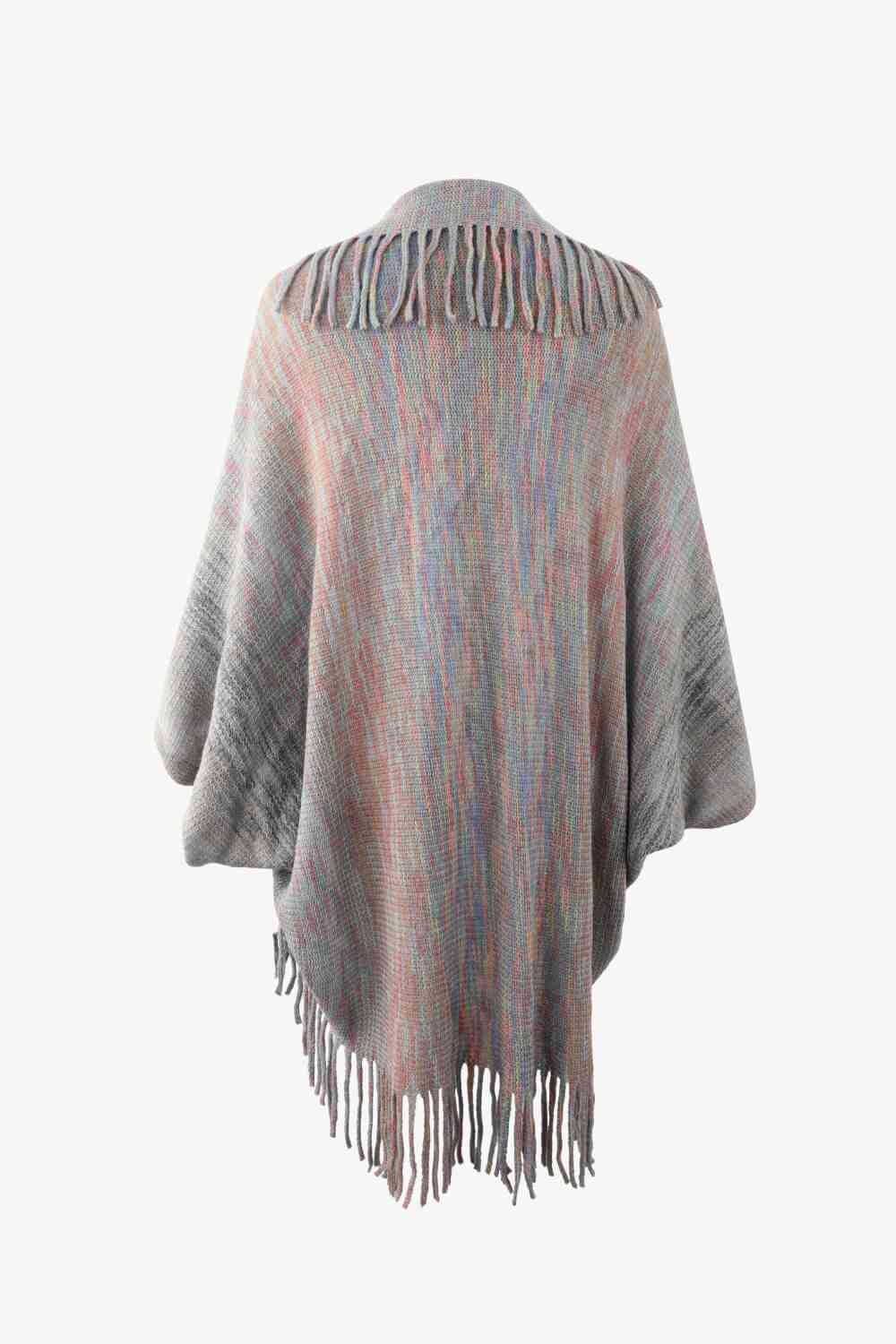 Multicolored Fringe Trim Poncho Bazaarbey