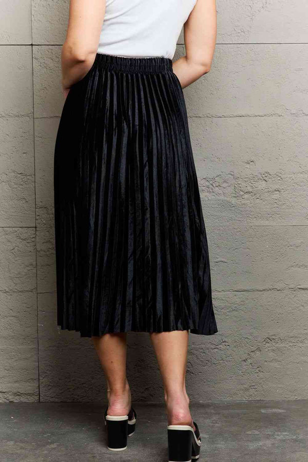  Accordion Pleated Flowy Midi Skirt 