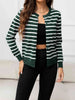 Striped Round Neck Long Sleeve Buttoned Knit Top Trendsi