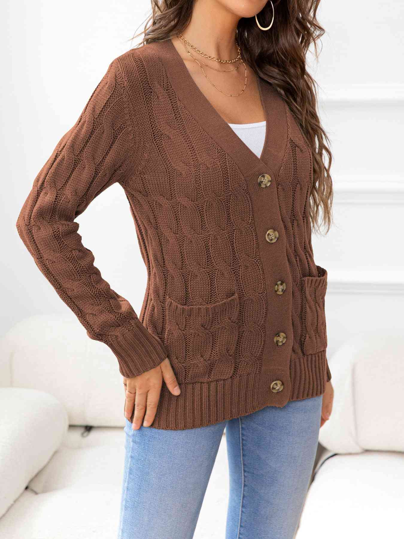 Button Down Cable-Knit Cardigan Bazaarbey