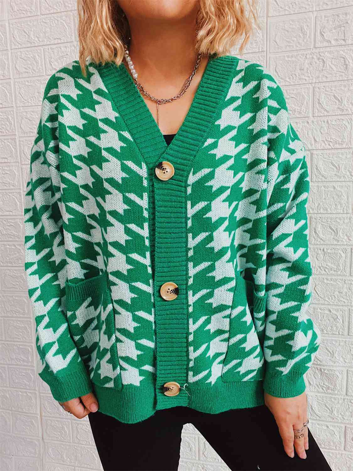  Botton Front  Cardigan with Pockets Trendsi