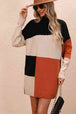 Color Block Mock Neck Dropped Shoulder Sweater Dress Bazaarbey