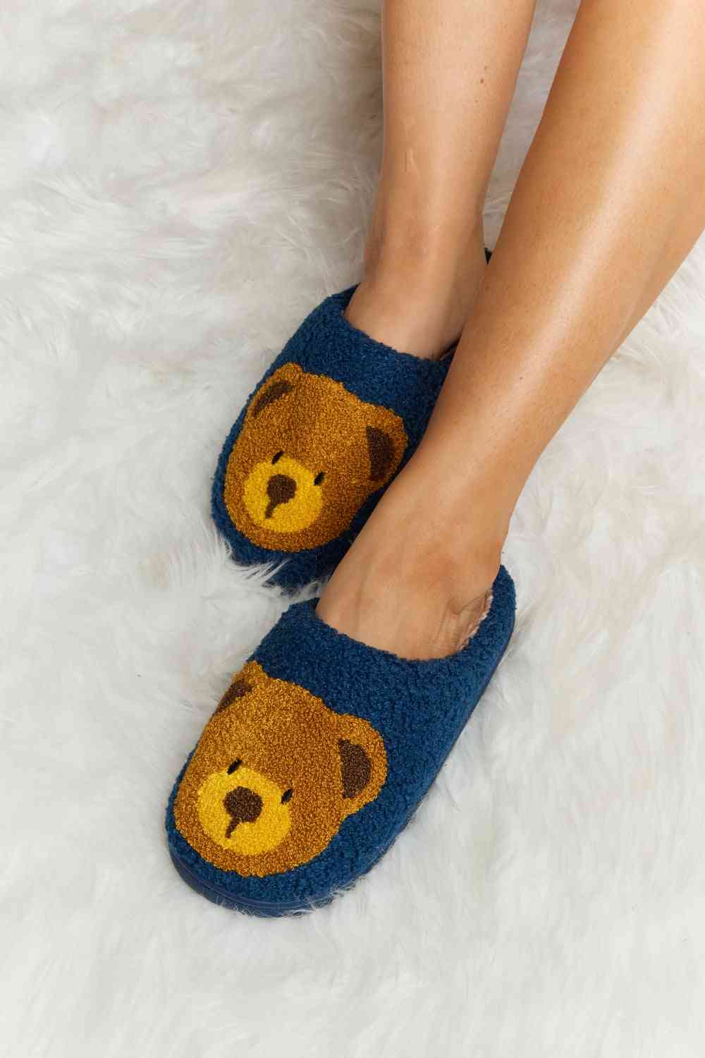 dy Teddy Bear Print Plush Slide Slippers Trendsi