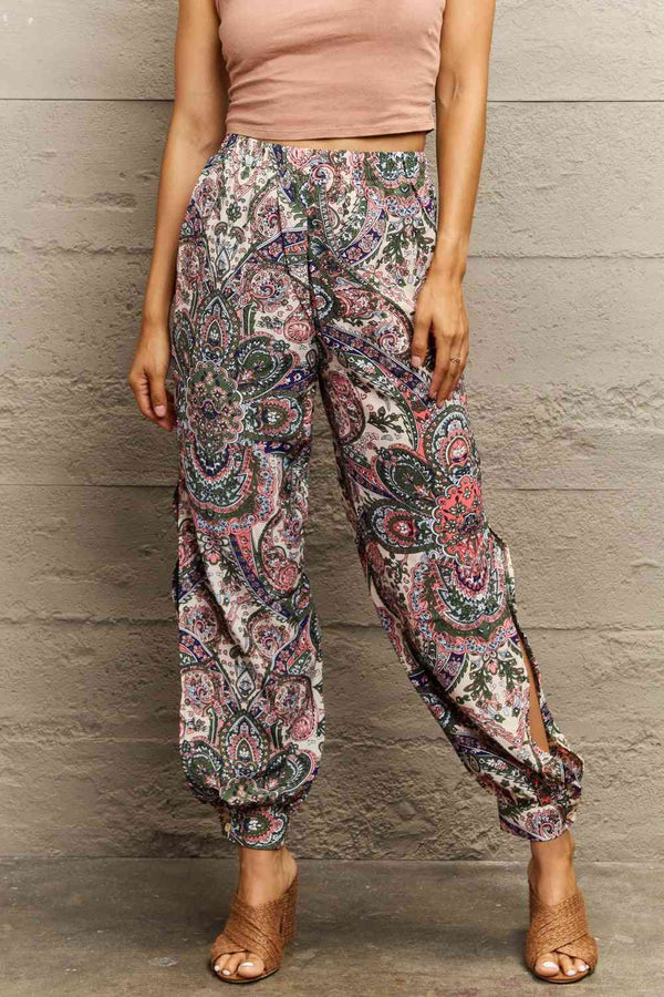 Printed Cutout Long Pants Bazaarbey