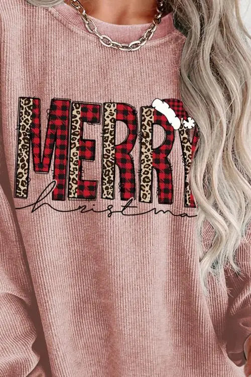 MERRY CHRISTMAS Round Neck Long Sleeve Sweatshirt Trendsi