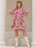 Plus Size Printed V-Neck Balloon Sleeve Mini Dress Bazaarbey